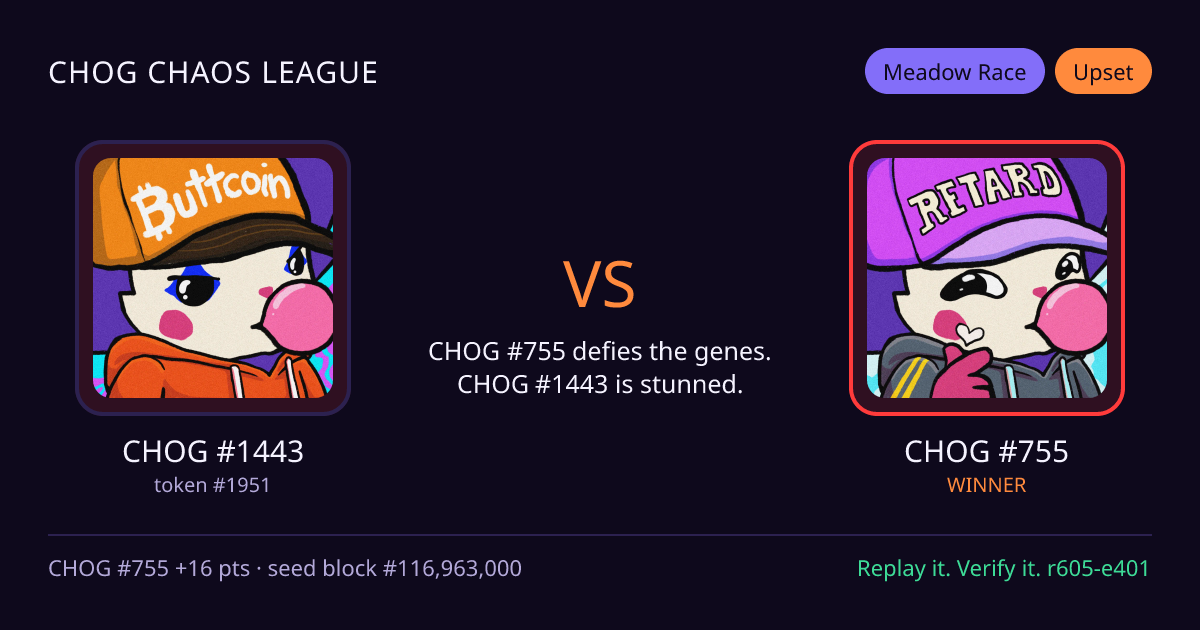 Highlight card: CHOG #1443 versus CHOG #755