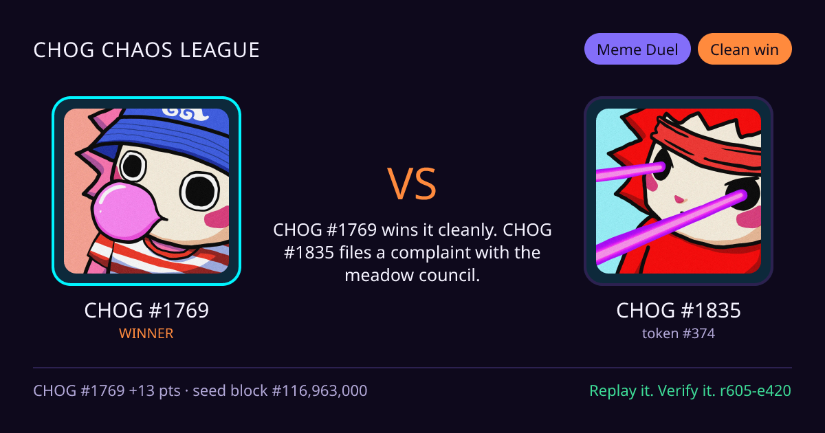 Highlight card: CHOG #1769 versus CHOG #1835