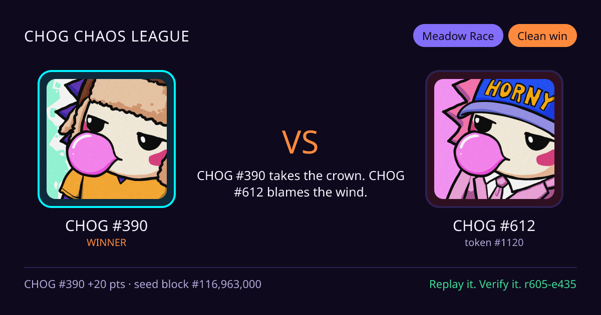 Highlight card: CHOG #390 versus CHOG #612