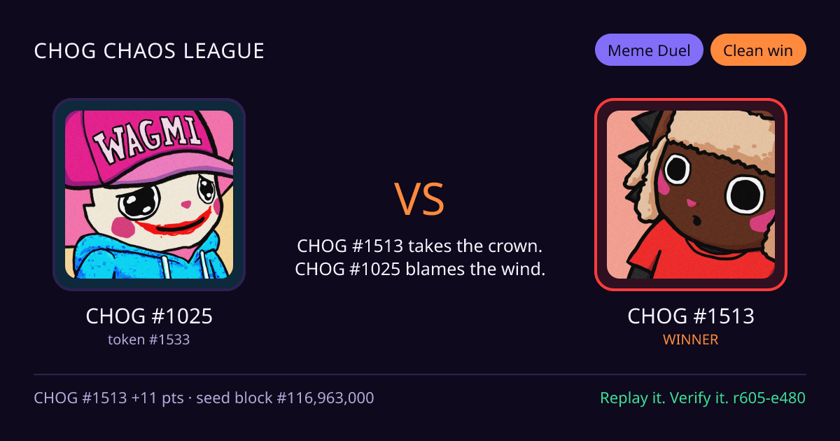 Highlight card: CHOG #1025 versus CHOG #1513