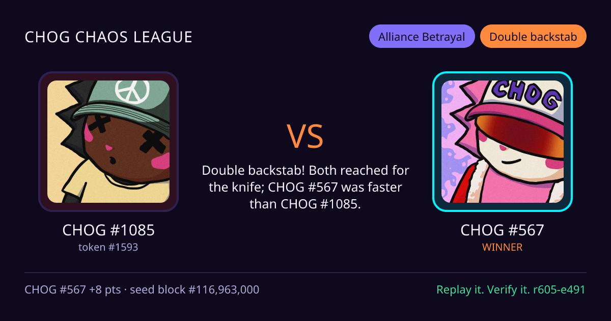 Highlight card: CHOG #1085 versus CHOG #567