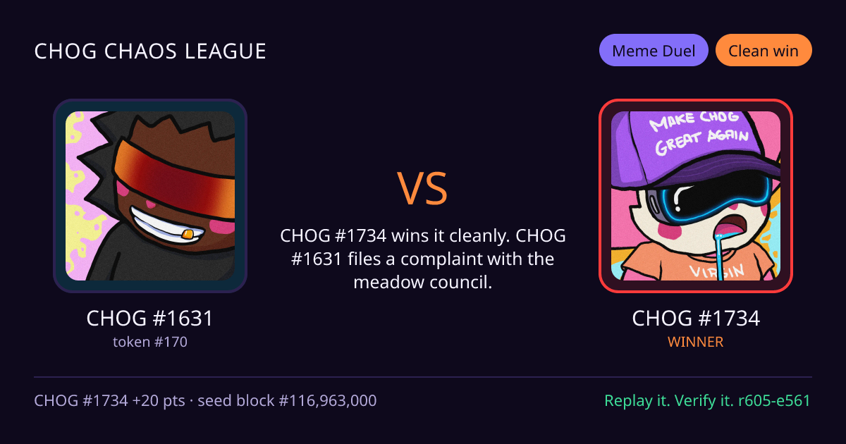 Highlight card: CHOG #1631 versus CHOG #1734