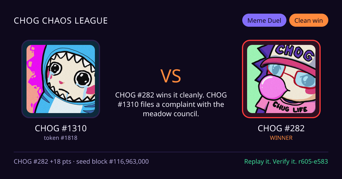 Highlight card: CHOG #1310 versus CHOG #282
