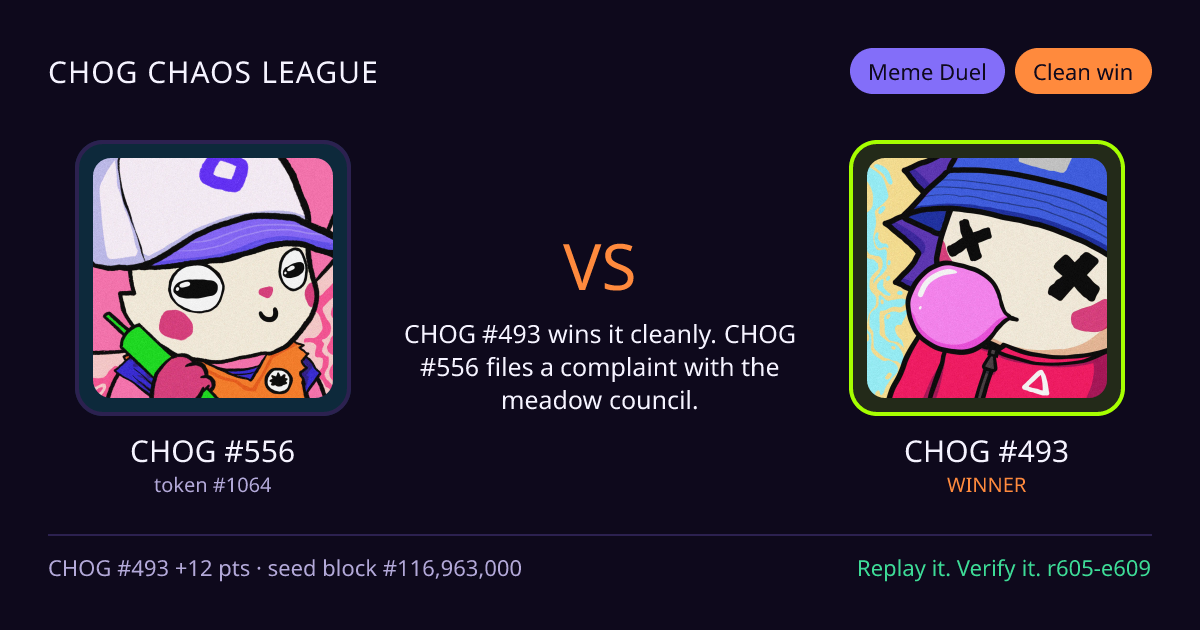 Highlight card: CHOG #556 versus CHOG #493