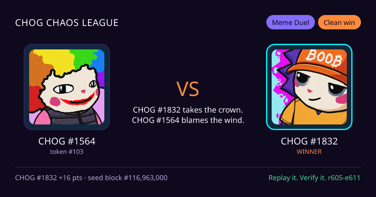 Highlight card: CHOG #1564 versus CHOG #1832