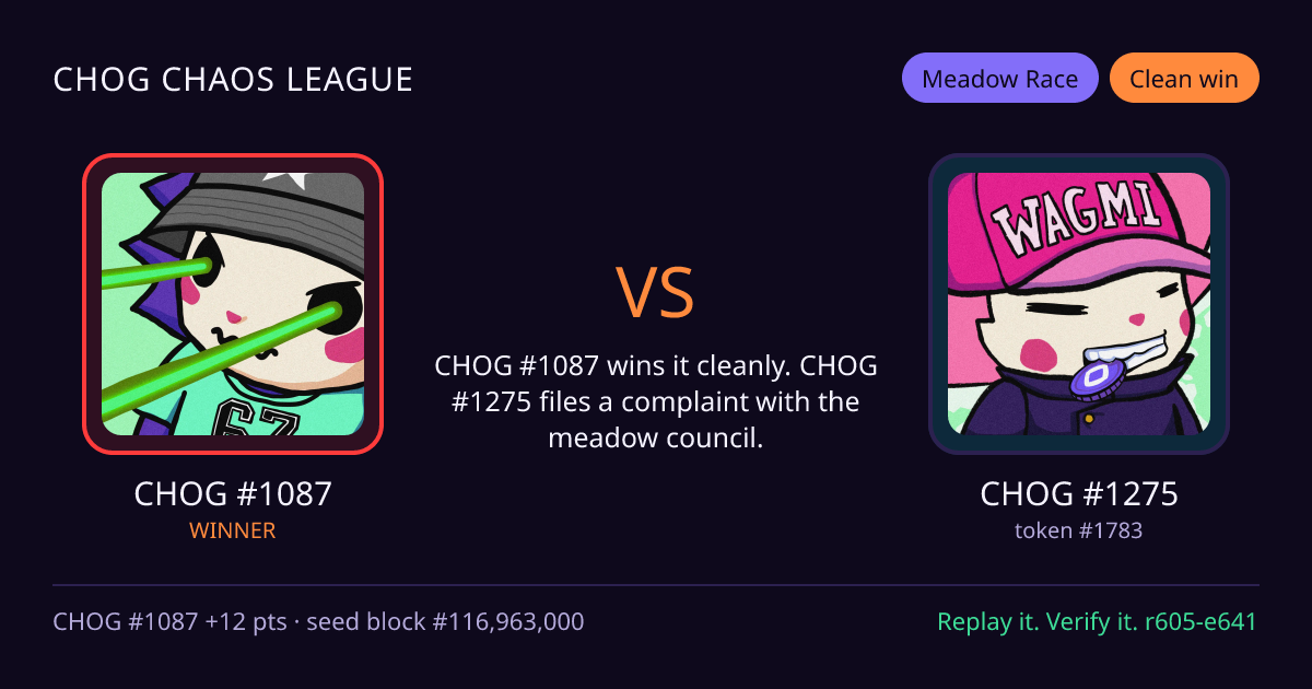 Highlight card: CHOG #1087 versus CHOG #1275