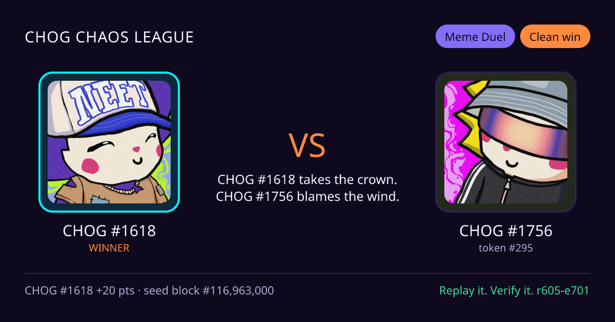 Highlight card: CHOG #1618 versus CHOG #1756