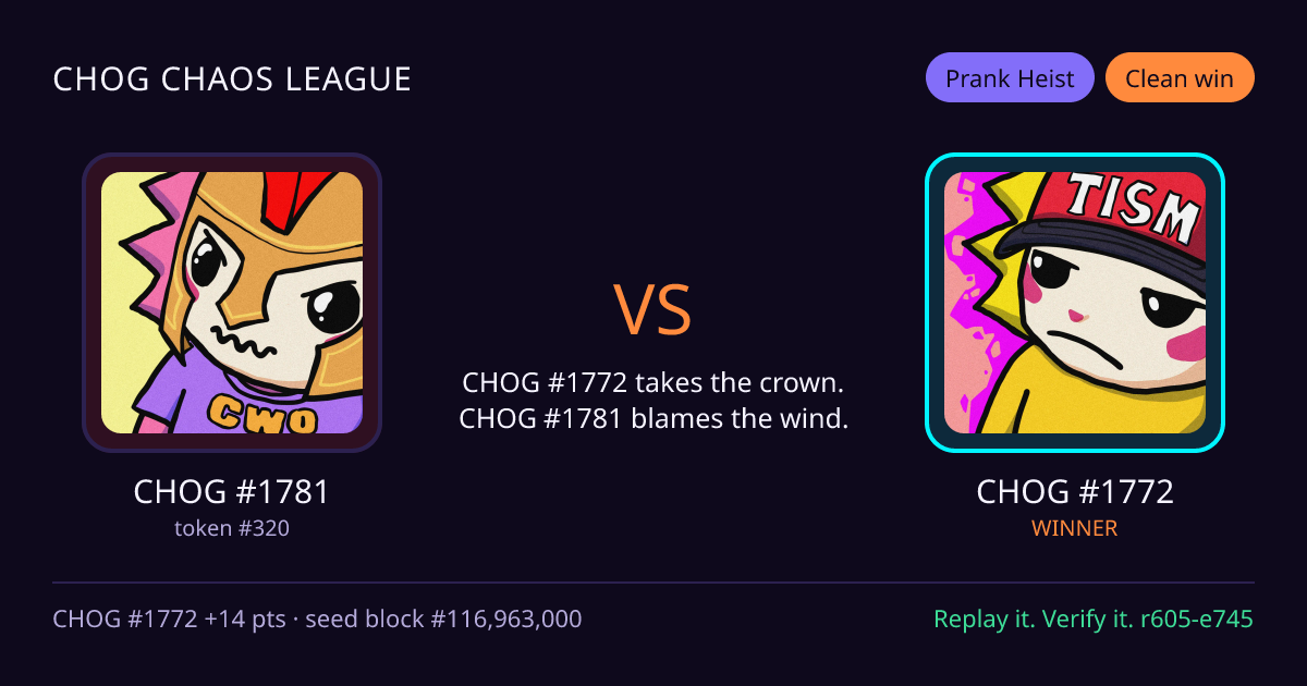 Highlight card: CHOG #1781 versus CHOG #1772