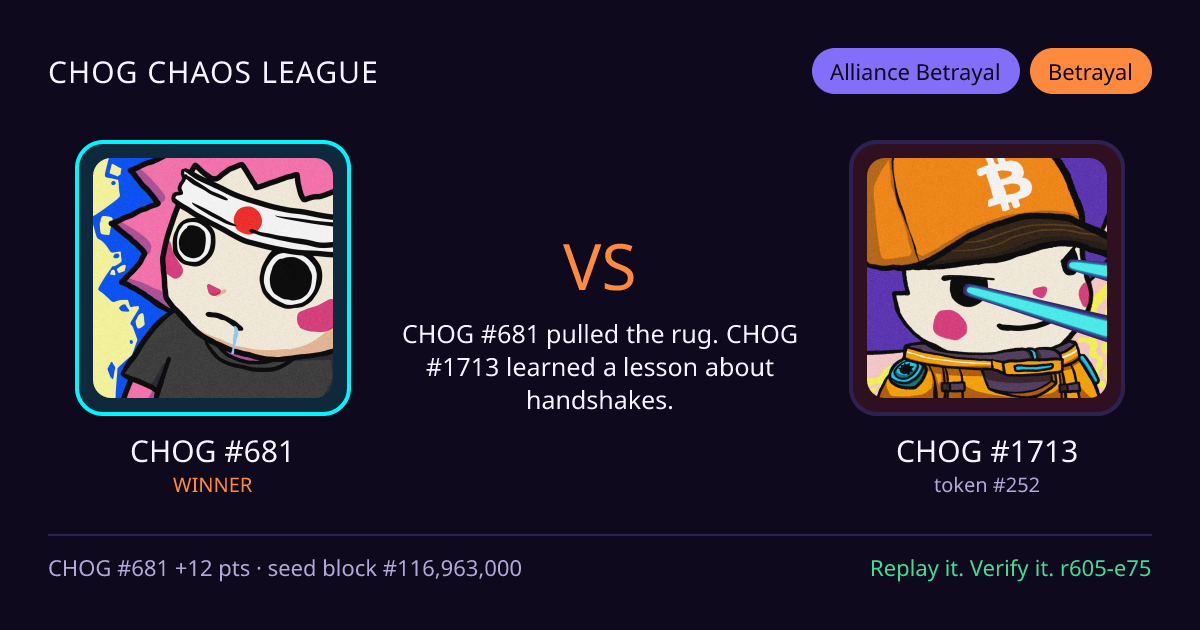 Highlight card: CHOG #681 versus CHOG #1713