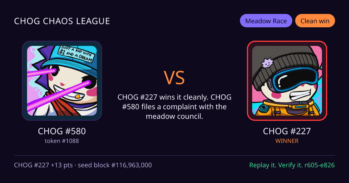 Highlight card: CHOG #580 versus CHOG #227