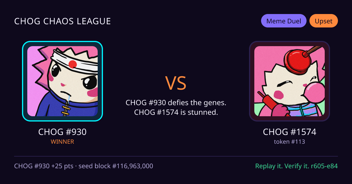 Highlight card: CHOG #930 versus CHOG #1574