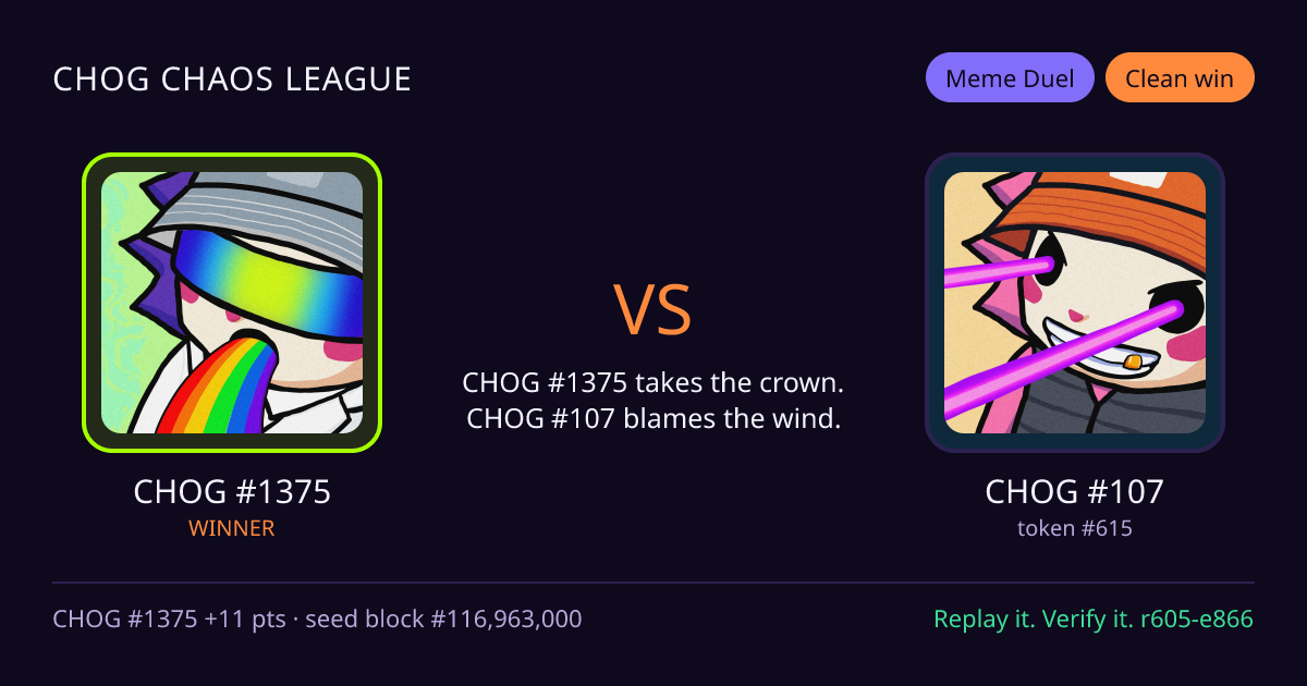 Highlight card: CHOG #1375 versus CHOG #107