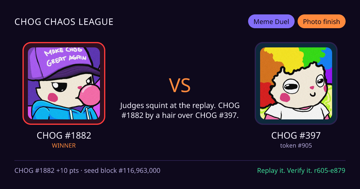 Highlight card: CHOG #1882 versus CHOG #397