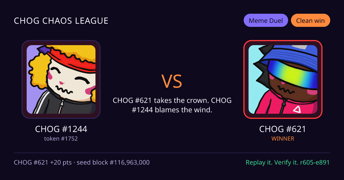 Highlight card: CHOG #1244 versus CHOG #621