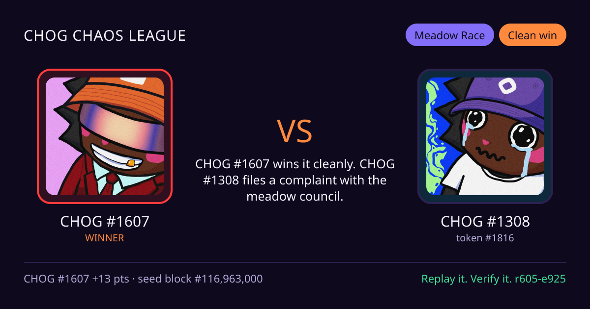 Highlight card: CHOG #1607 versus CHOG #1308