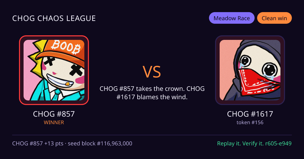 Highlight card: CHOG #857 versus CHOG #1617