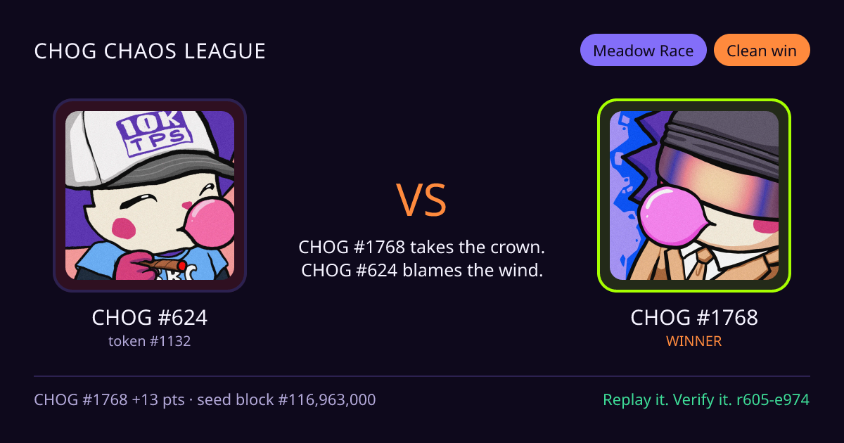 Highlight card: CHOG #624 versus CHOG #1768
