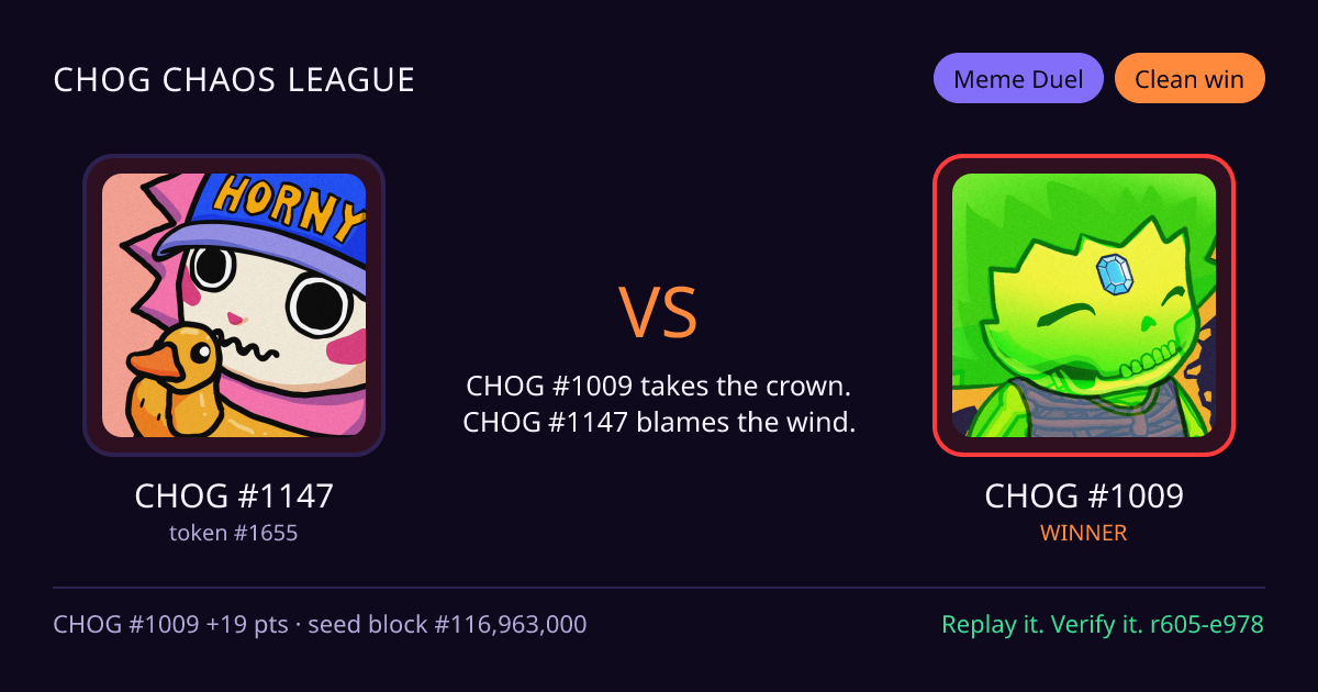 Highlight card: CHOG #1147 versus CHOG #1009