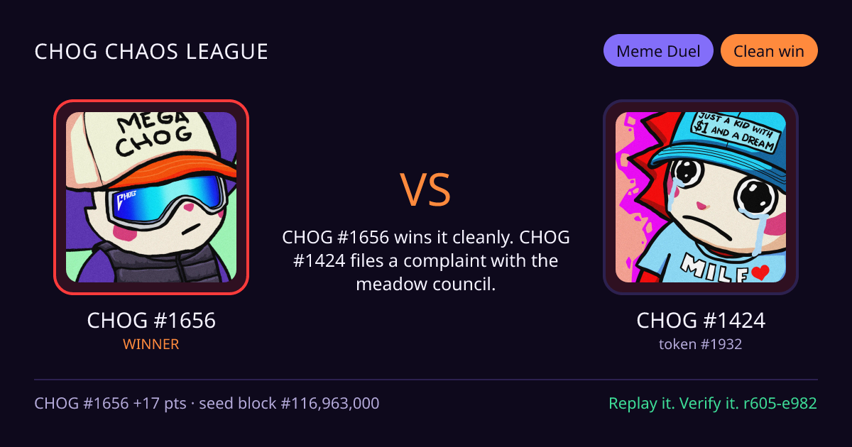 Highlight card: CHOG #1656 versus CHOG #1424