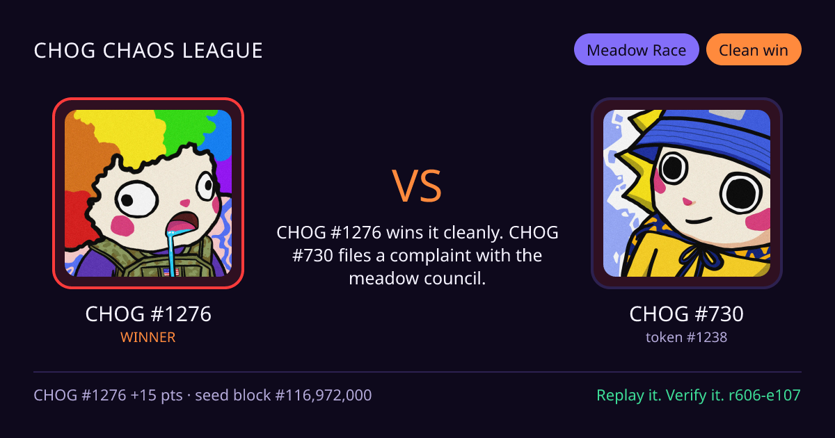 Highlight card: CHOG #1276 versus CHOG #730