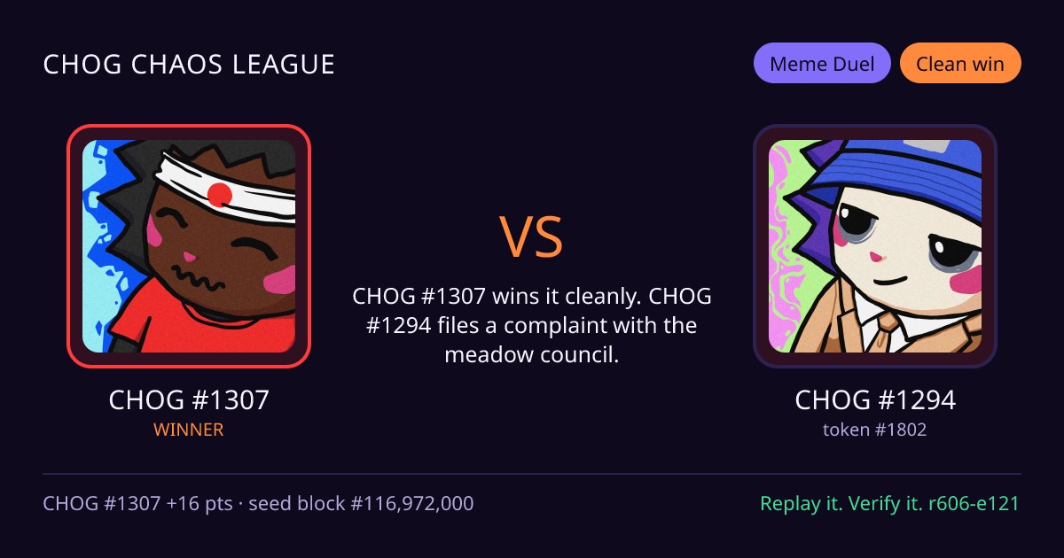 Highlight card: CHOG #1307 versus CHOG #1294