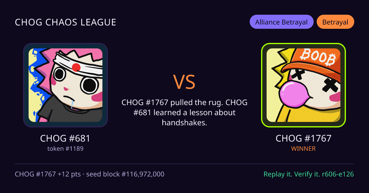 Highlight card: CHOG #681 versus CHOG #1767