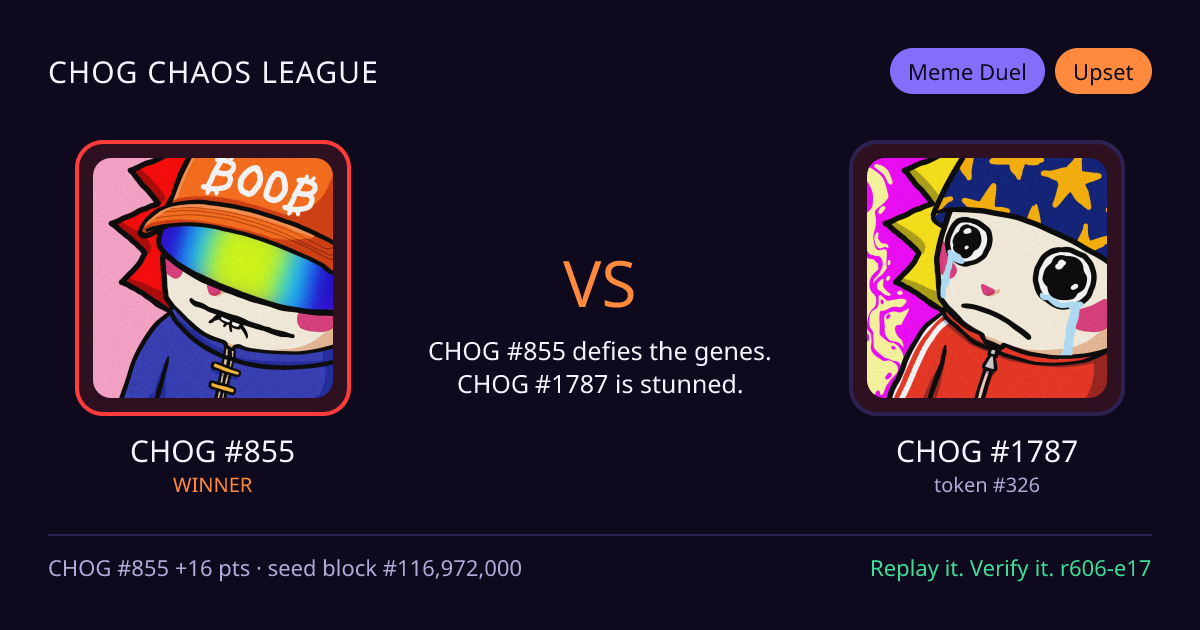 Highlight card: CHOG #855 versus CHOG #1787
