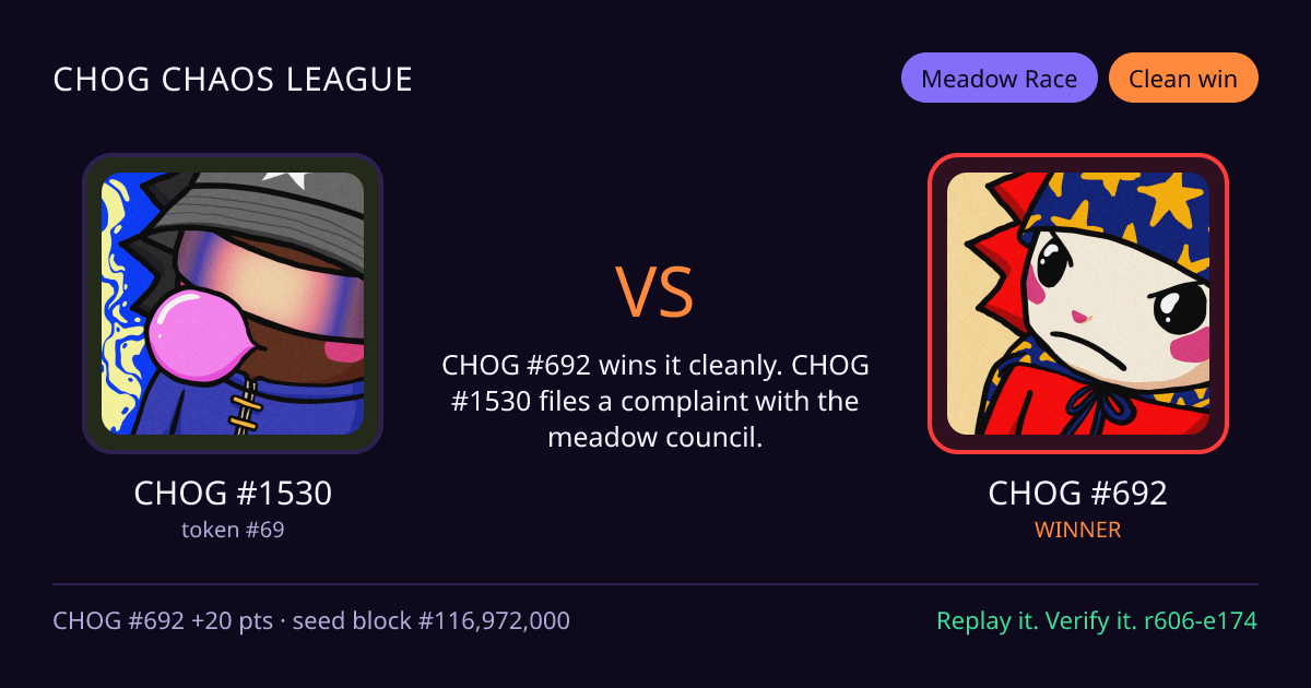Highlight card: CHOG #1530 versus CHOG #692