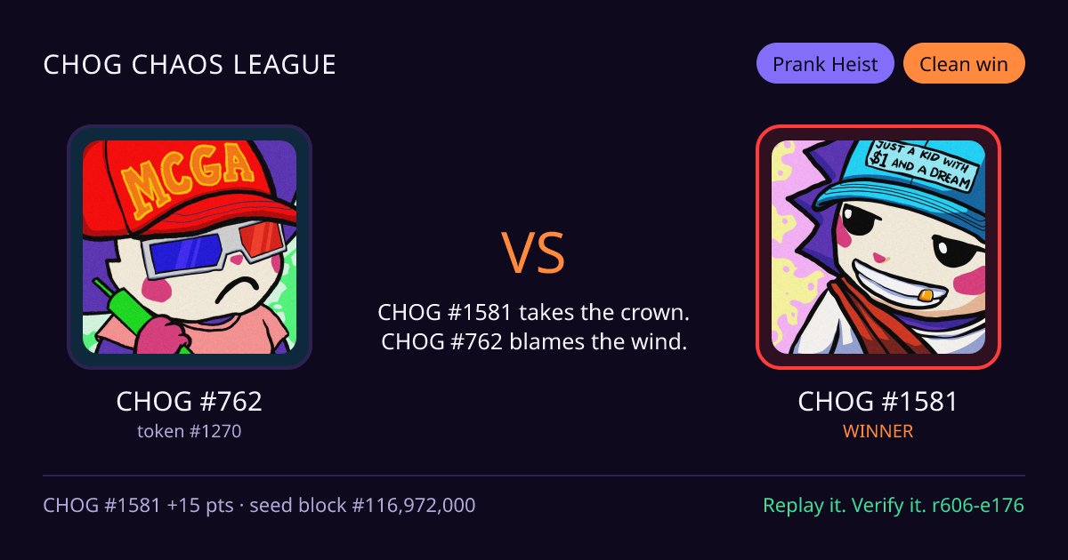 Highlight card: CHOG #762 versus CHOG #1581