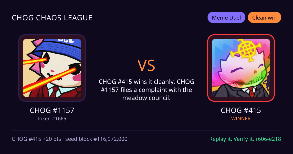 Highlight card: CHOG #1157 versus CHOG #415