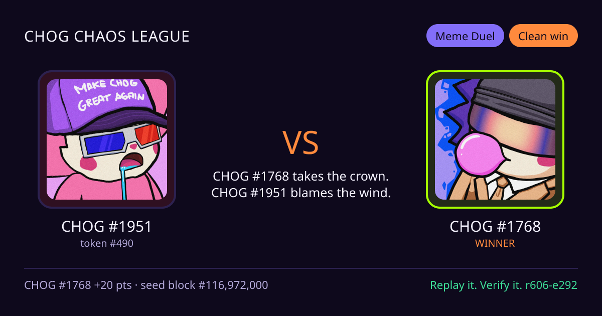 Highlight card: CHOG #1951 versus CHOG #1768