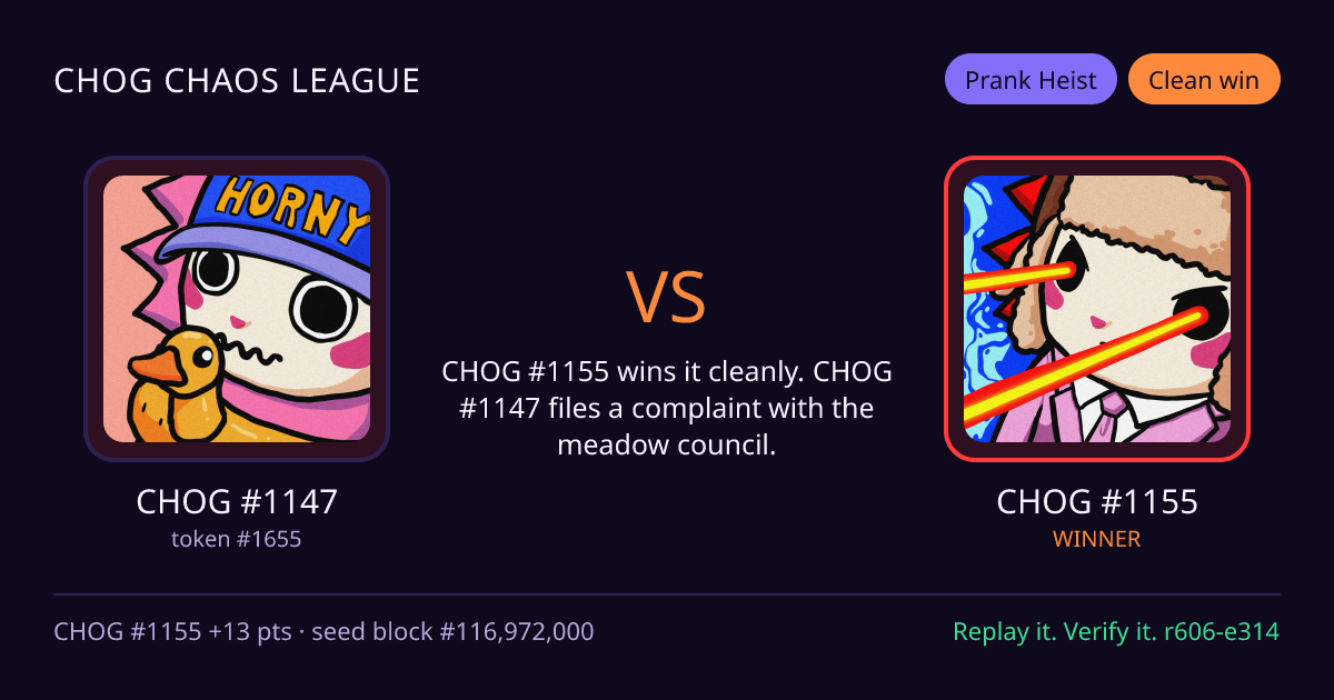 Highlight card: CHOG #1147 versus CHOG #1155