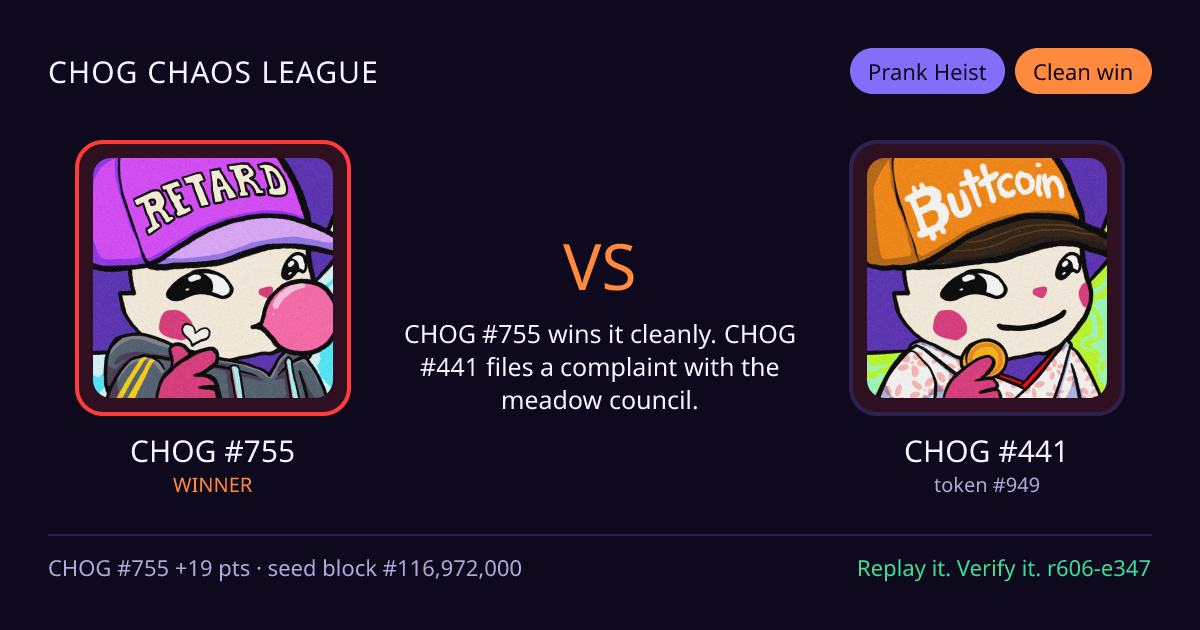 Highlight card: CHOG #755 versus CHOG #441