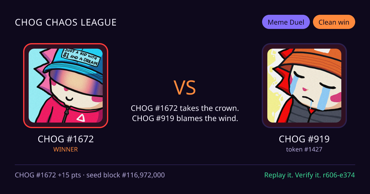 Highlight card: CHOG #1672 versus CHOG #919