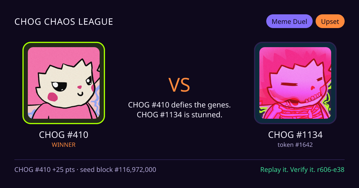 Highlight card: CHOG #410 versus CHOG #1134