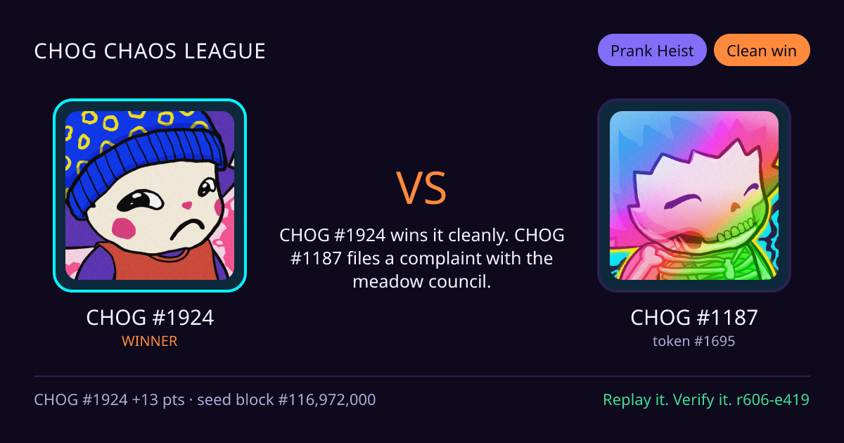 Highlight card: CHOG #1924 versus CHOG #1187