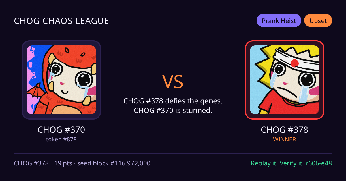 Highlight card: CHOG #370 versus CHOG #378