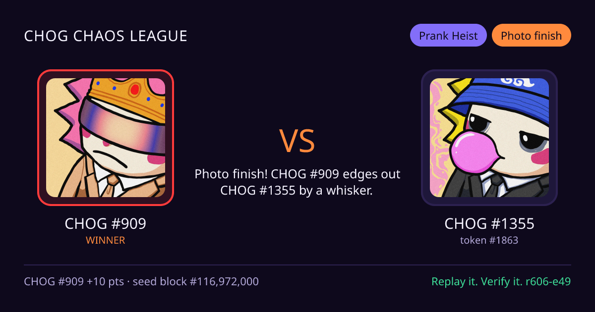 Highlight card: CHOG #909 versus CHOG #1355