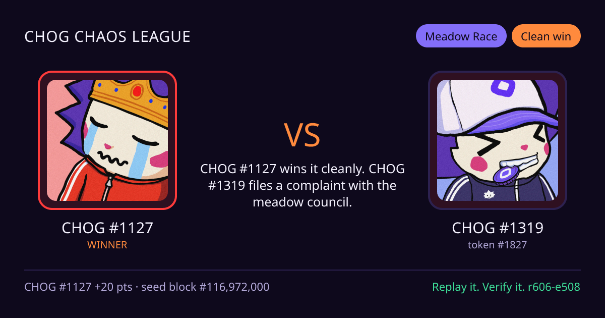 Highlight card: CHOG #1127 versus CHOG #1319