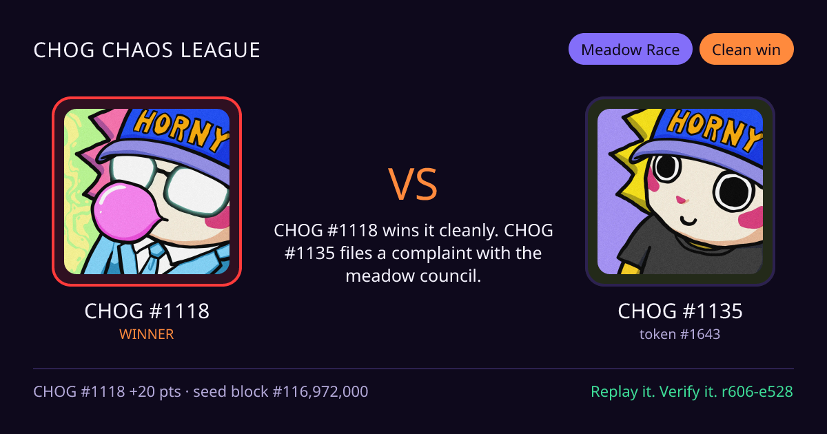 Highlight card: CHOG #1118 versus CHOG #1135