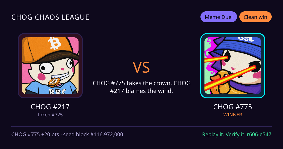 Highlight card: CHOG #217 versus CHOG #775
