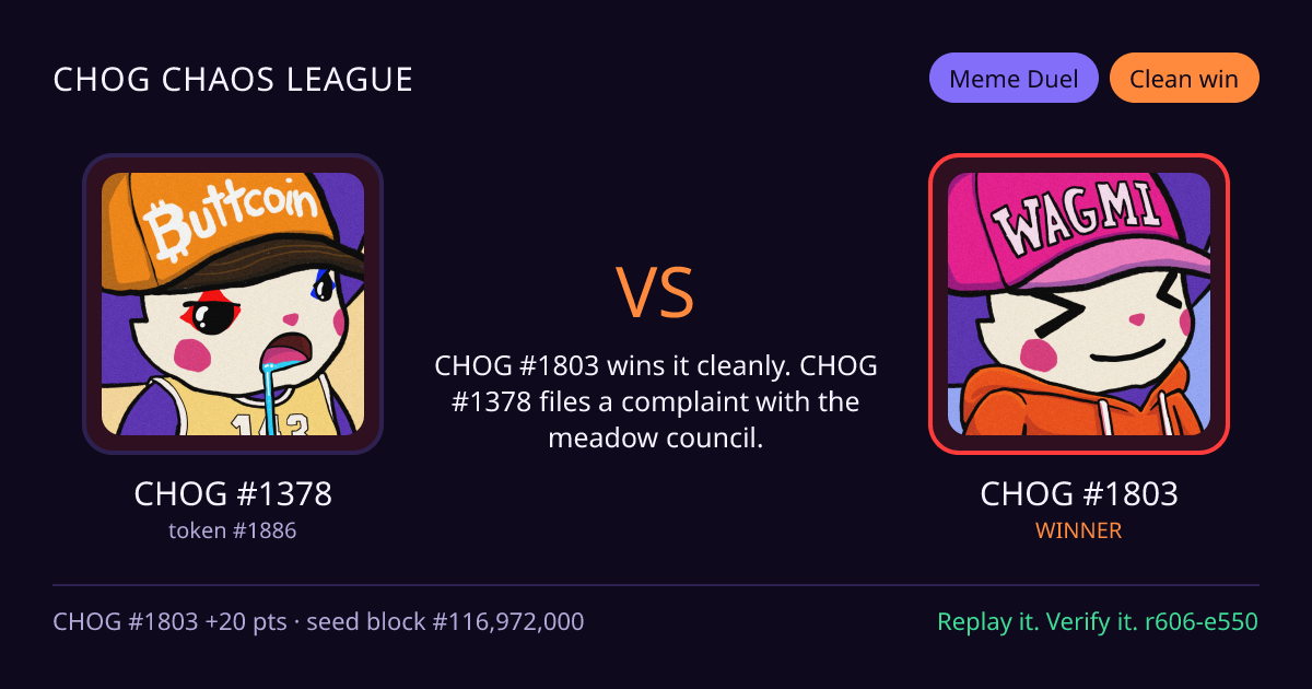Highlight card: CHOG #1378 versus CHOG #1803