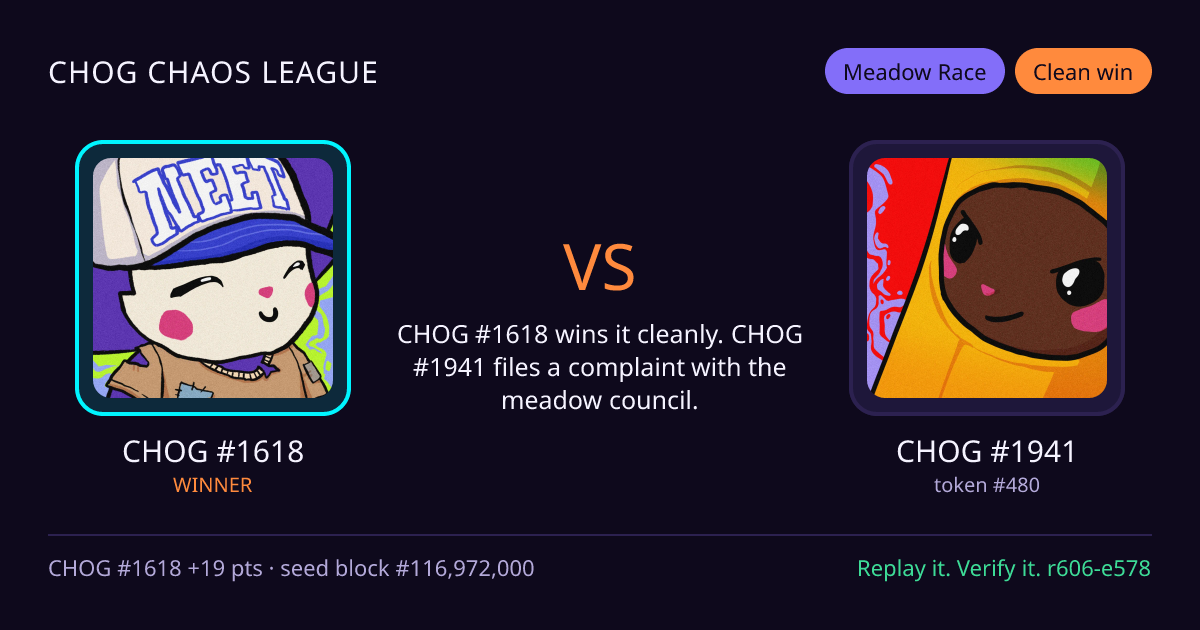 Highlight card: CHOG #1618 versus CHOG #1941