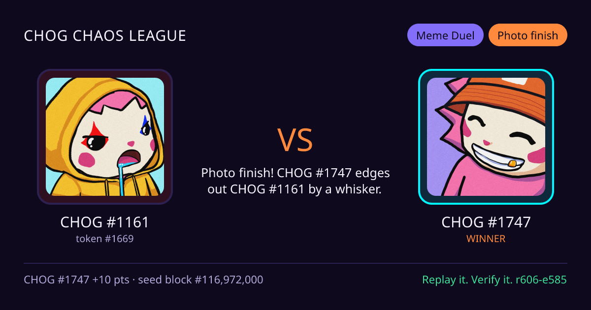 Highlight card: CHOG #1161 versus CHOG #1747