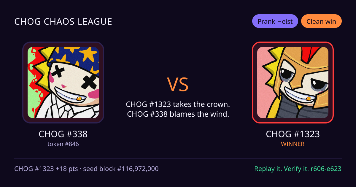 Highlight card: CHOG #338 versus CHOG #1323