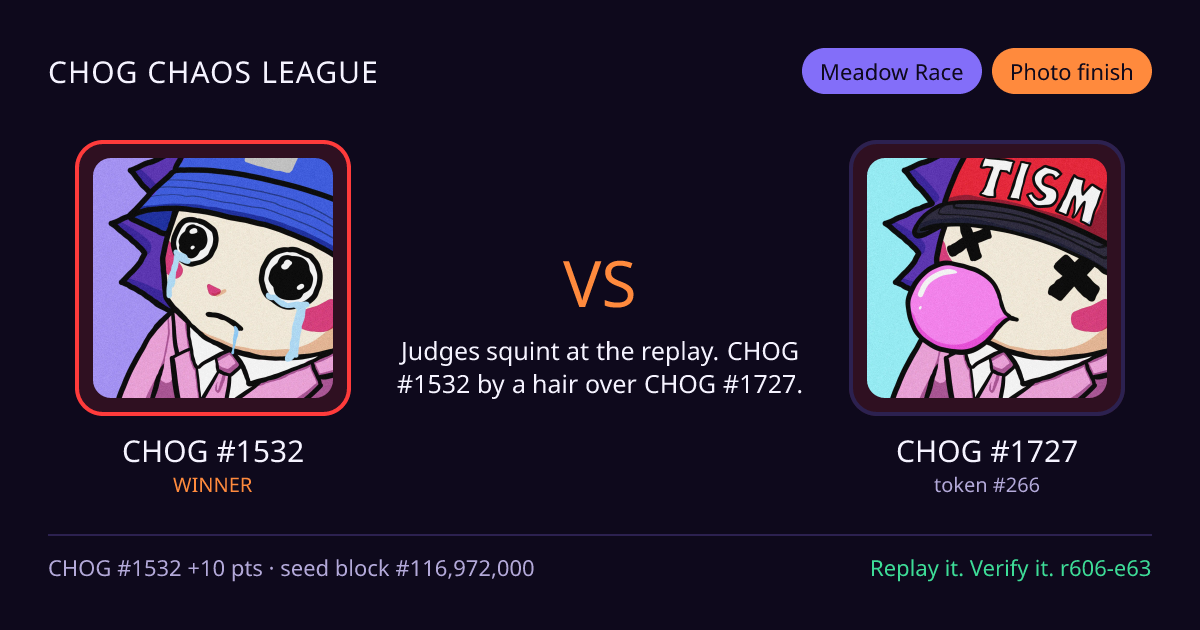 Highlight card: CHOG #1532 versus CHOG #1727