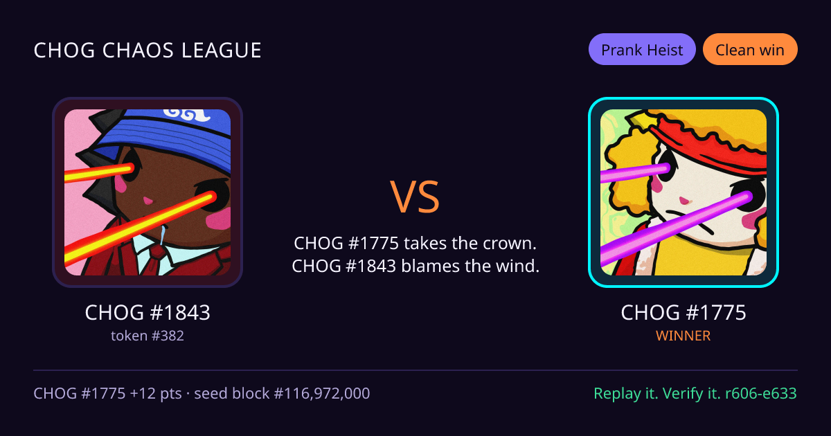 Highlight card: CHOG #1843 versus CHOG #1775