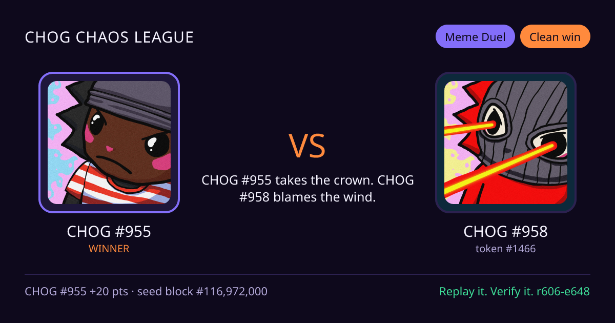 Highlight card: CHOG #955 versus CHOG #958