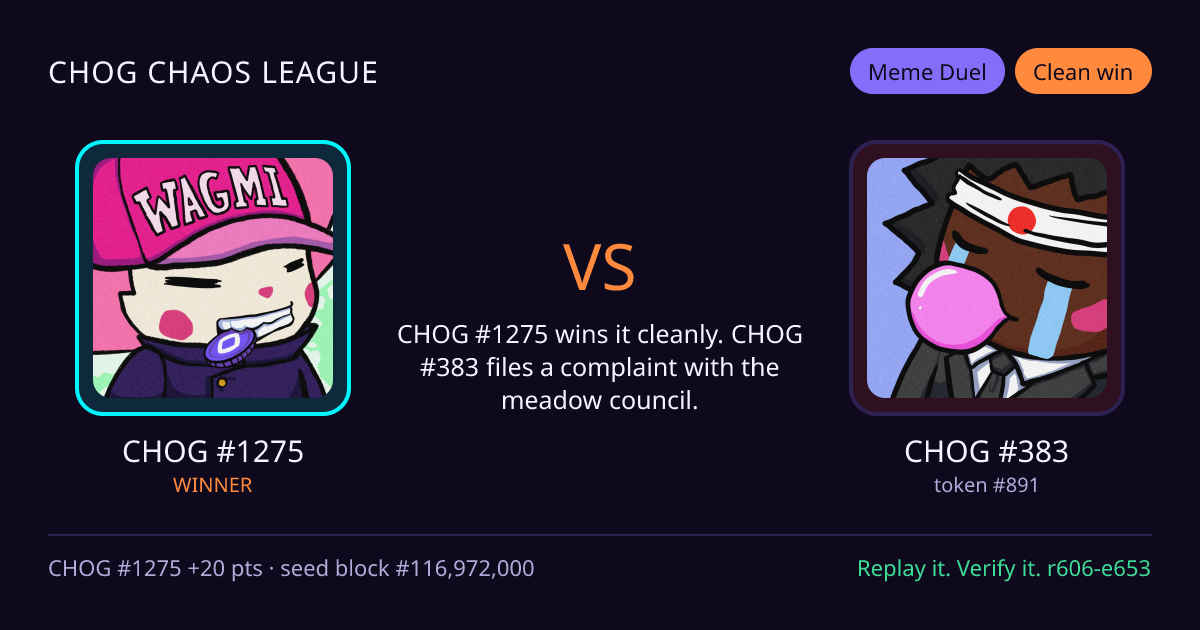 Highlight card: CHOG #1275 versus CHOG #383