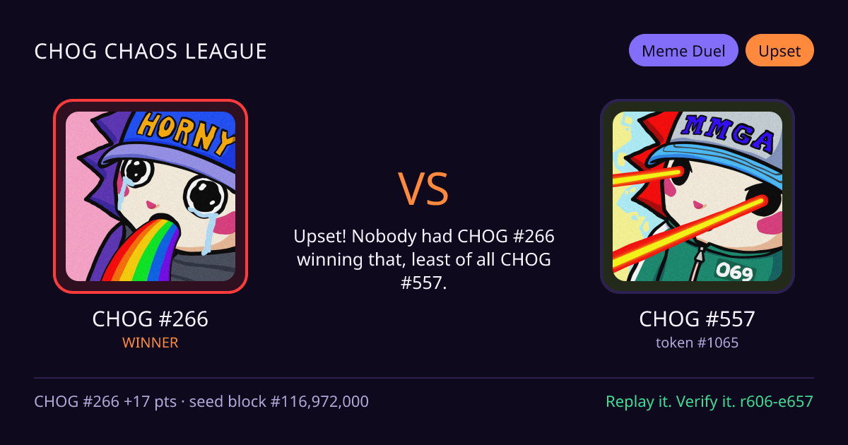 Highlight card: CHOG #266 versus CHOG #557